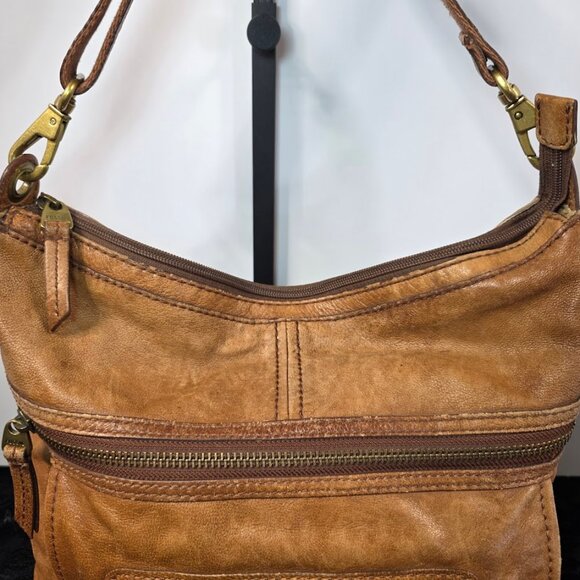 Vintage Fossil Brown Distressed Leather Crossbody Messenger Bag Purse - Picture 3 of 16